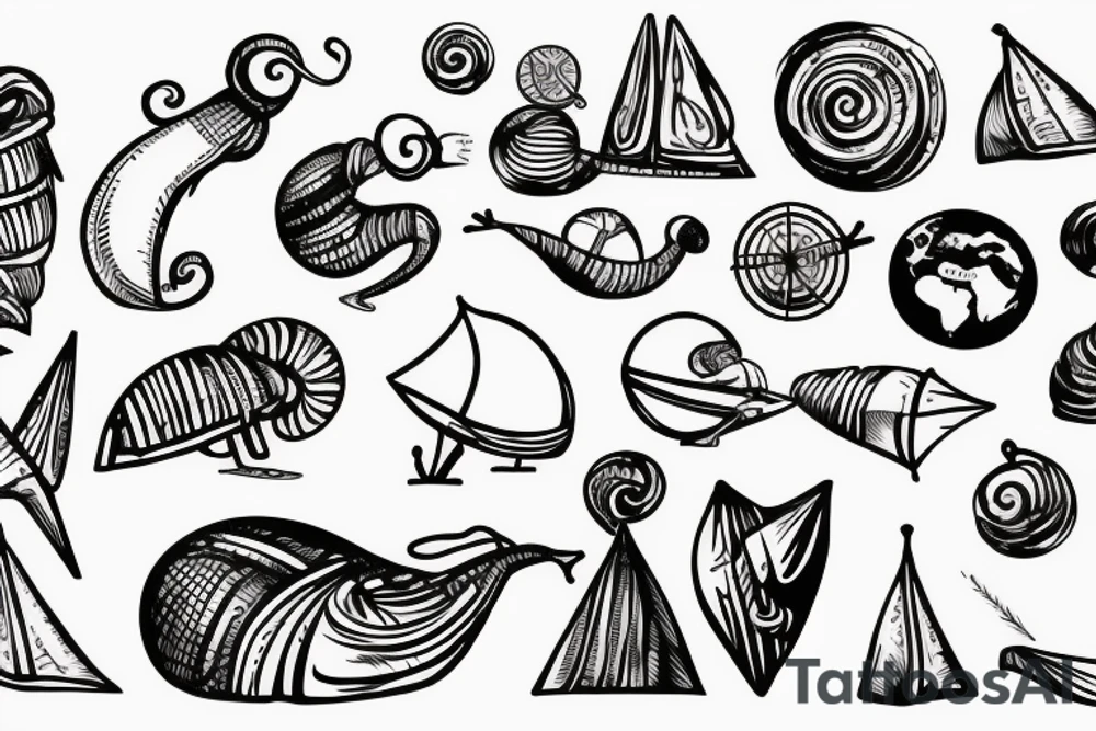 a snail with a sail on its back crawls around the globe tattoo idea