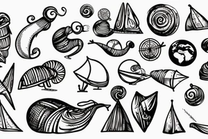 a snail with a sail on its back crawls around the globe tattoo idea