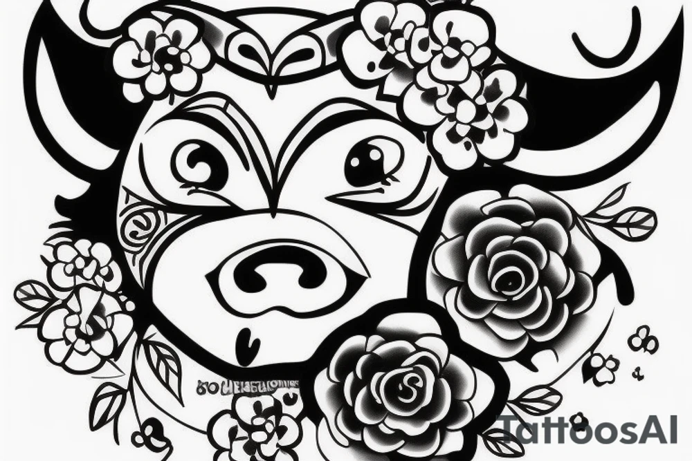 Female Cow with big eyes tattoo idea