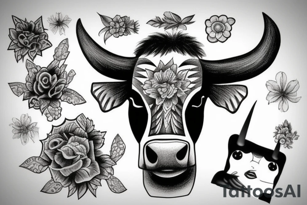 Female Cow with big eyes tattoo idea