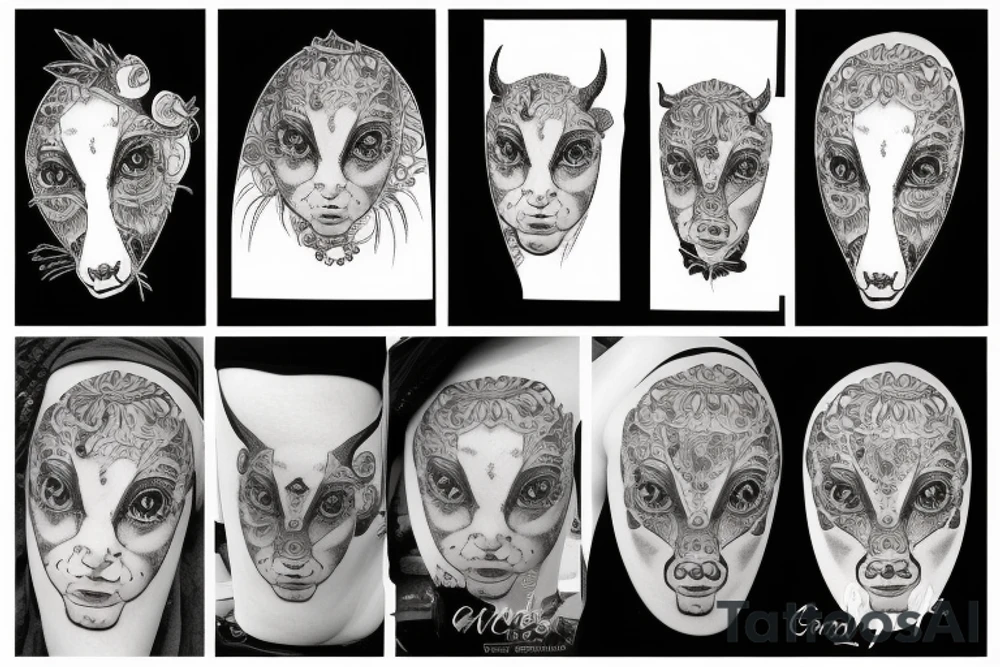 Female Cow with big eyes tattoo idea