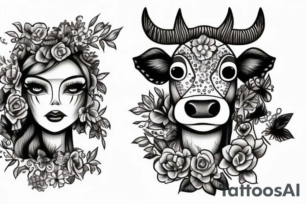 Female Cow with big eyes tattoo idea
