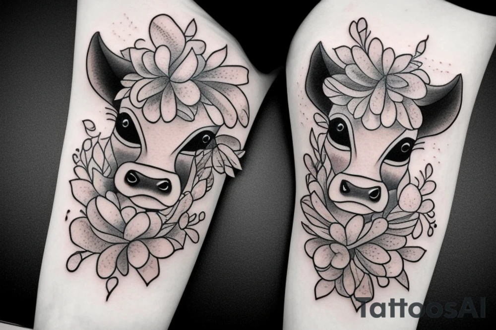 Female Cow with big eyes tattoo idea