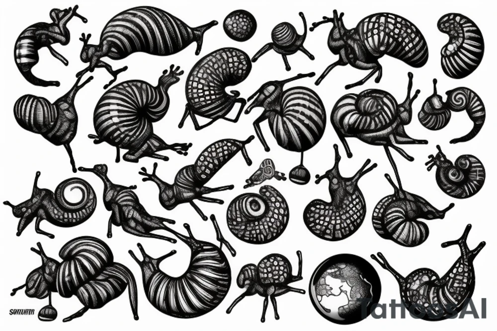 snail crawling on the globe tattoo idea