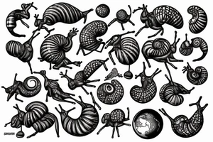 snail crawling on the globe tattoo idea