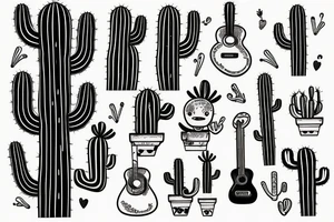 mexican-style sad cactus holding a guitar tattoo idea