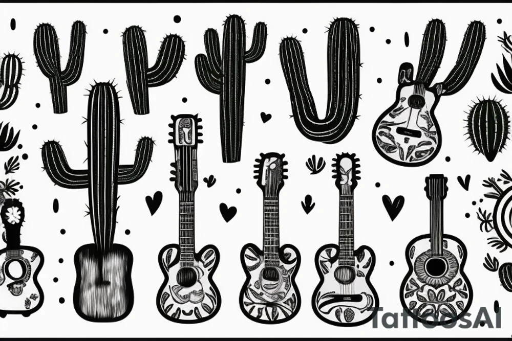 mexican-style sad cactus holding a guitar tattoo idea