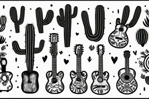 mexican-style sad cactus holding a guitar tattoo idea