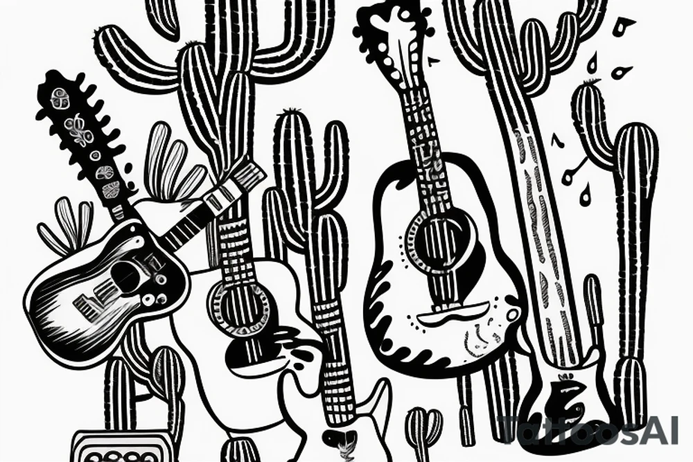 mexican-style sad cactus holding a guitar tattoo idea