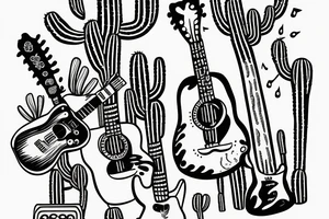 mexican-style sad cactus holding a guitar tattoo idea