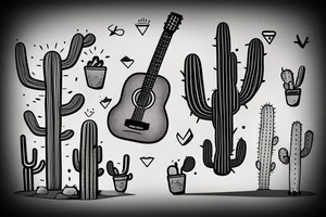mexican-style sad cactus holding a guitar tattoo idea