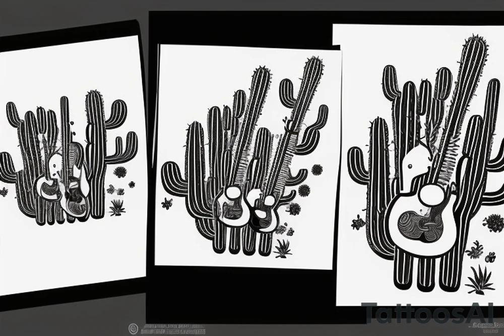 mexican-style sad cactus holding a guitar tattoo idea