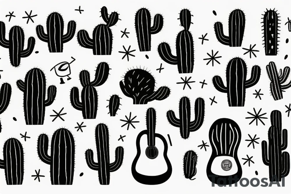 mexican-style sad cactus holding a guitar tattoo idea mexican-style sad cactus holding a guitar tattoo idea