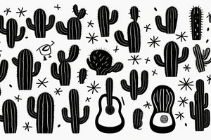 mexican-style sad cactus holding a guitar tattoo idea