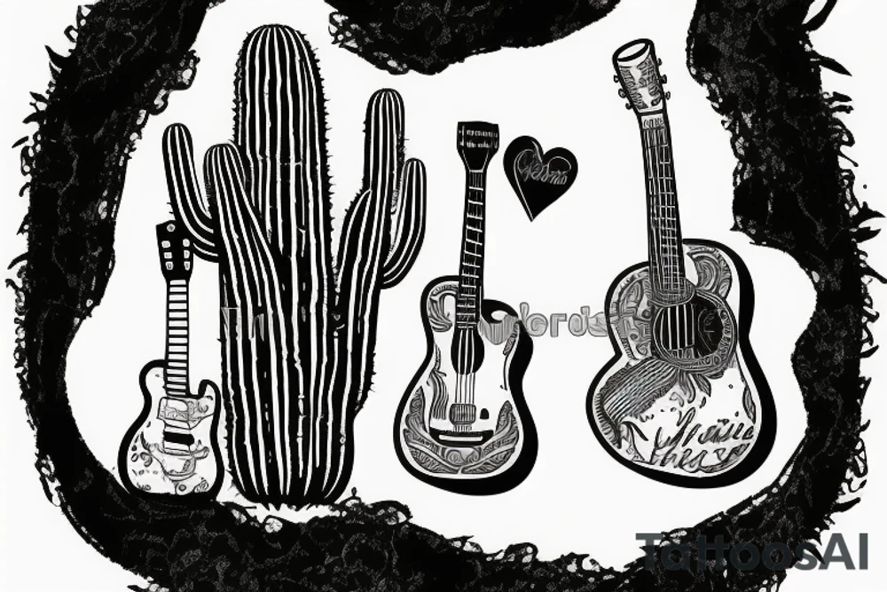 mexican-style sad cactus holding a guitar tattoo idea mexican-style sad cactus holding a guitar tattoo idea