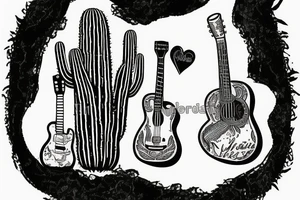 mexican-style sad cactus holding a guitar tattoo idea