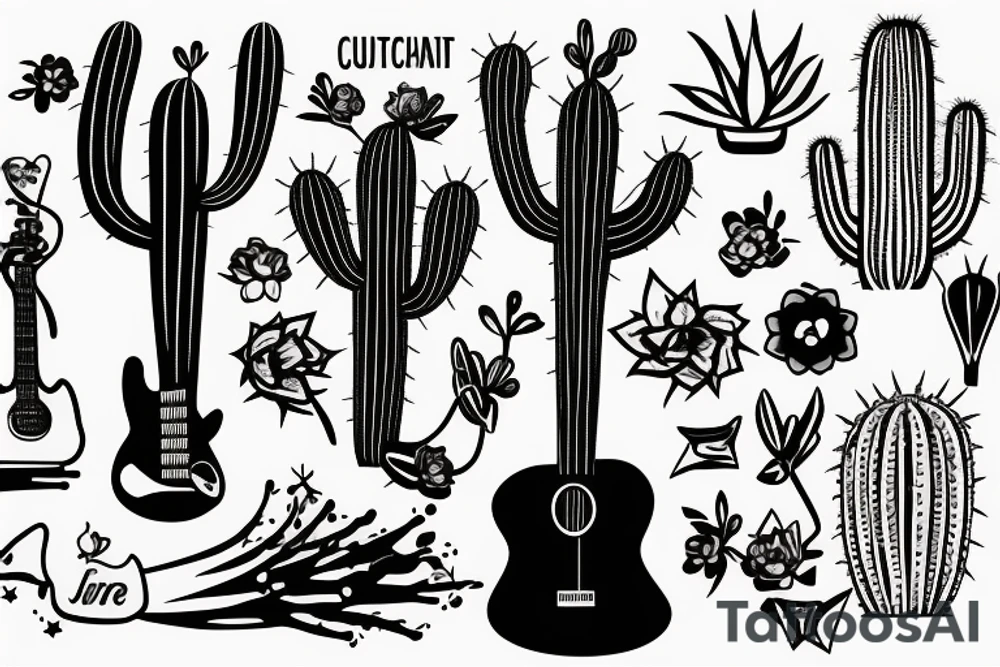 cactus holding a guitar tattoo idea