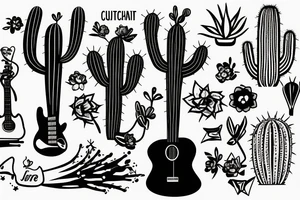 cactus holding a guitar tattoo idea