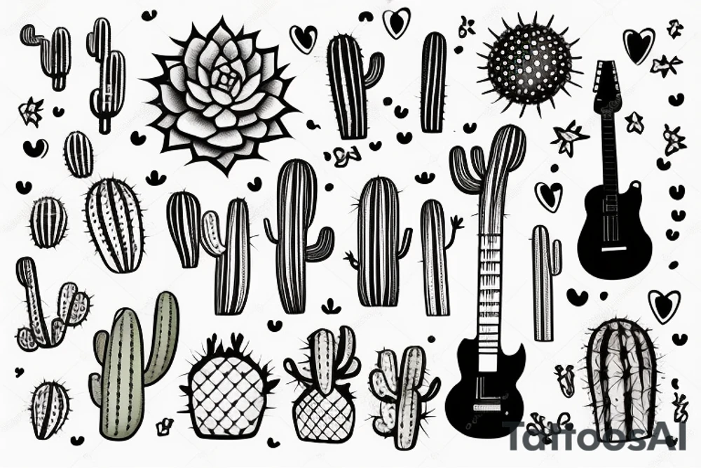 cactus holding a guitar tattoo idea