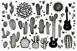cactus holding a guitar tattoo idea