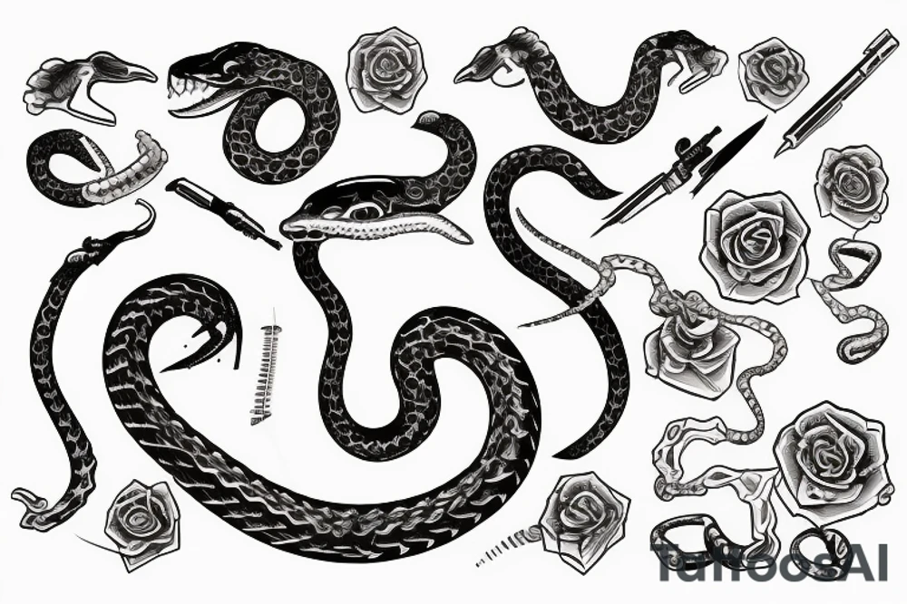 shull and snake inside tattoo idea