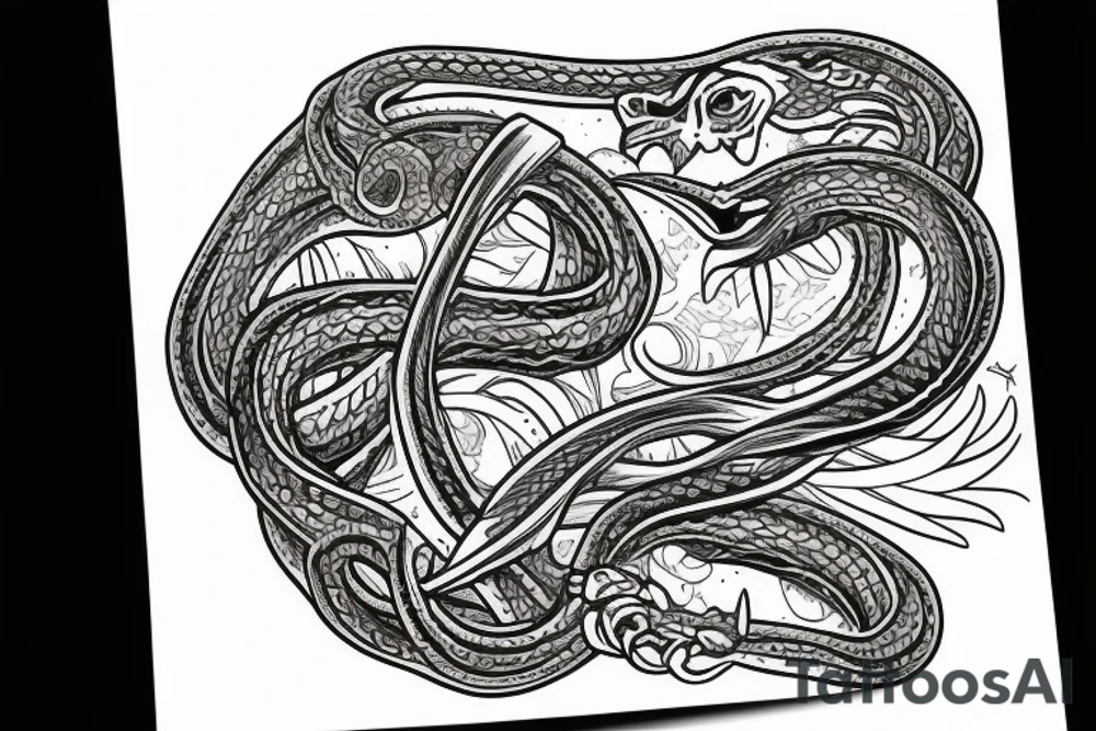 shull and snake inside tattoo idea