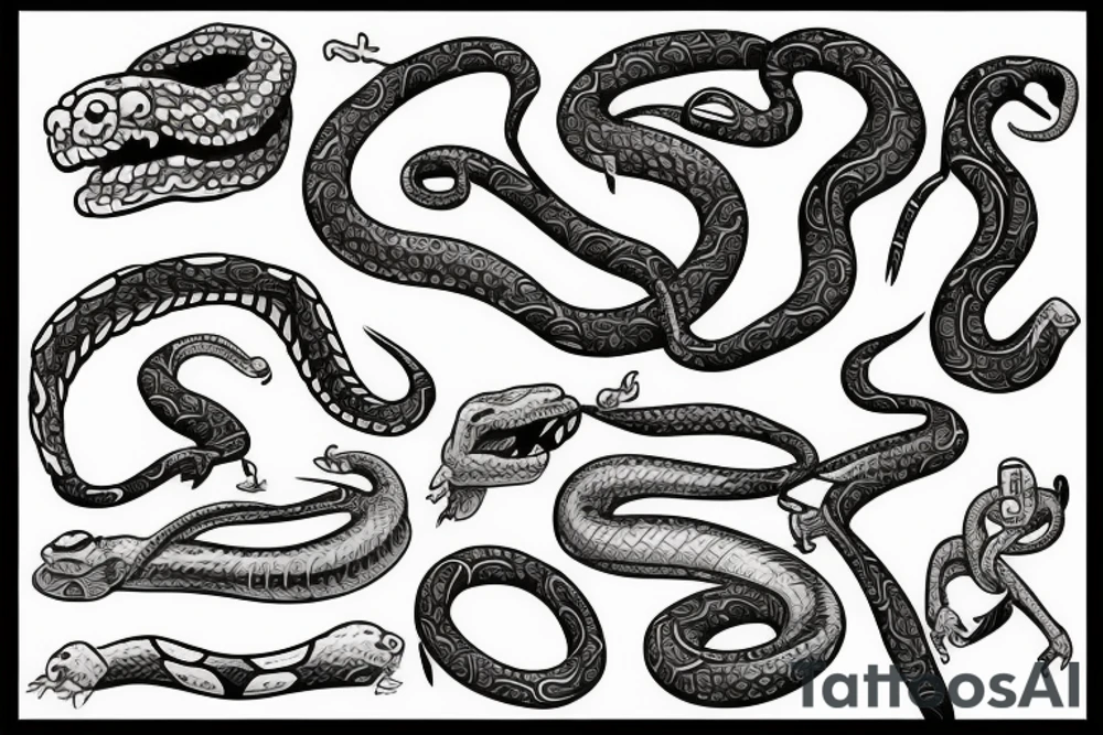 shull and snake inside black and white cartoon tattoo idea