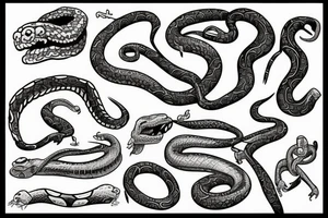shull and snake inside black and white cartoon tattoo idea