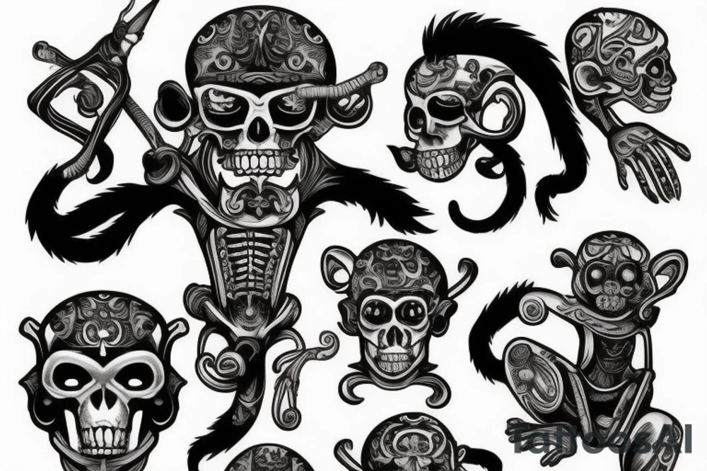 full body pirate monkey tattoo idea