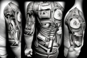 Terminator biomechanik mit matrixsymbolen tattoo idea