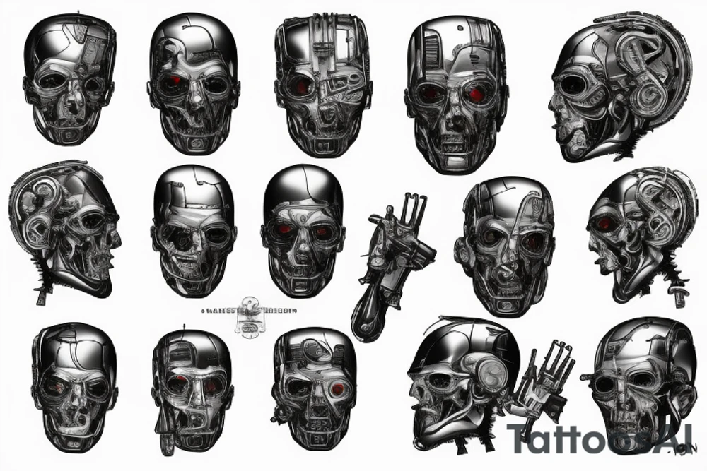 Terminator biomechanik mit matrixsymbolen tattoo idea