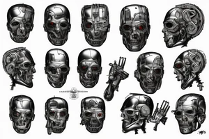 Terminator biomechanik mit matrixsymbolen tattoo idea