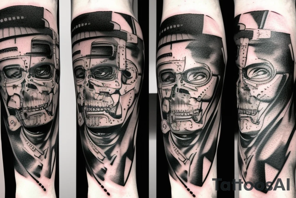 Terminator biomechanik mit matrixsymbolen tattoo idea