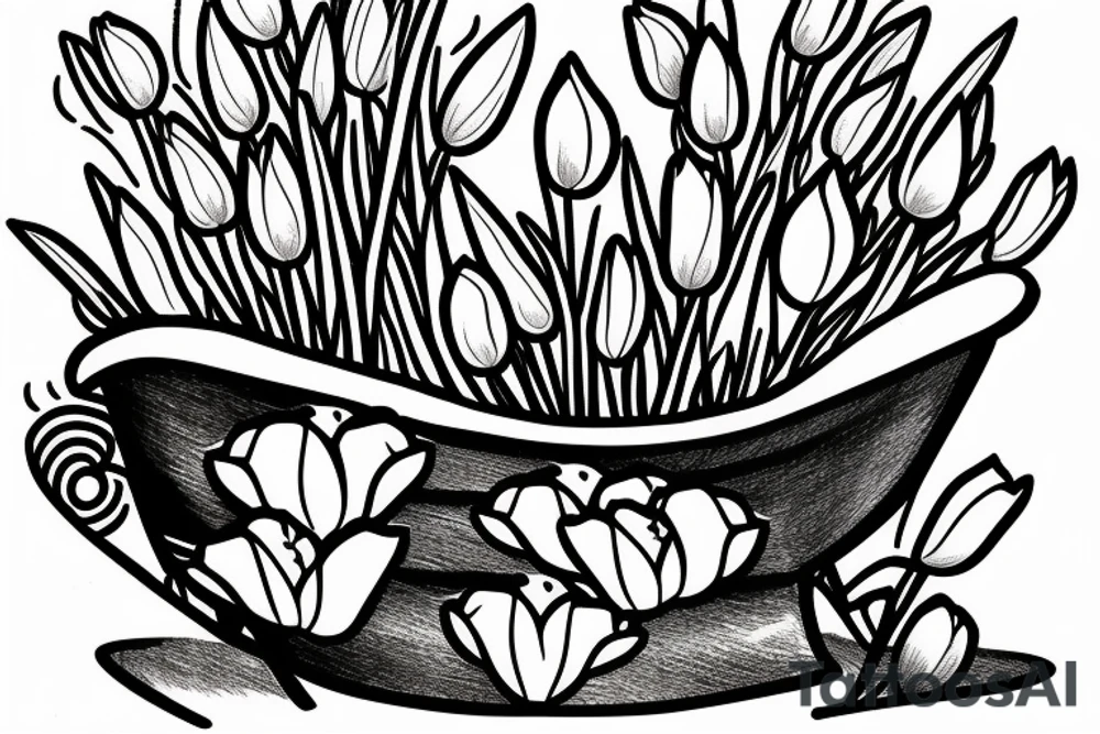 clawfoot bathtub with tulips in it tattoo idea