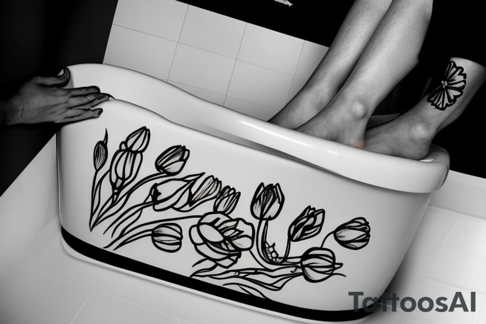 clawfoot bathtub with tulips in it tattoo idea