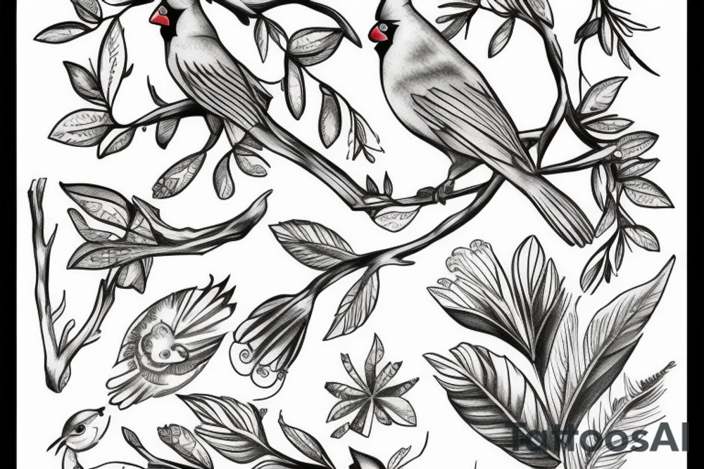 cardinal in tree branch tattoo idea