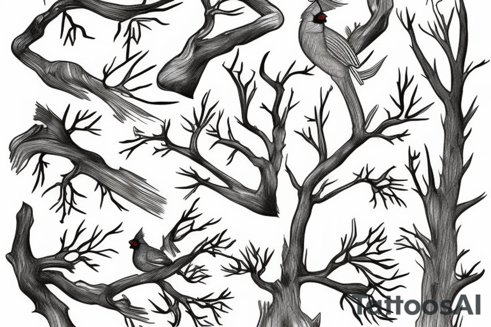 cardinal in tree branch tattoo idea
