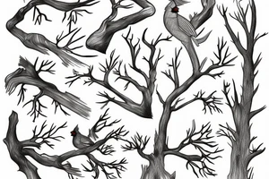 cardinal in tree branch tattoo idea