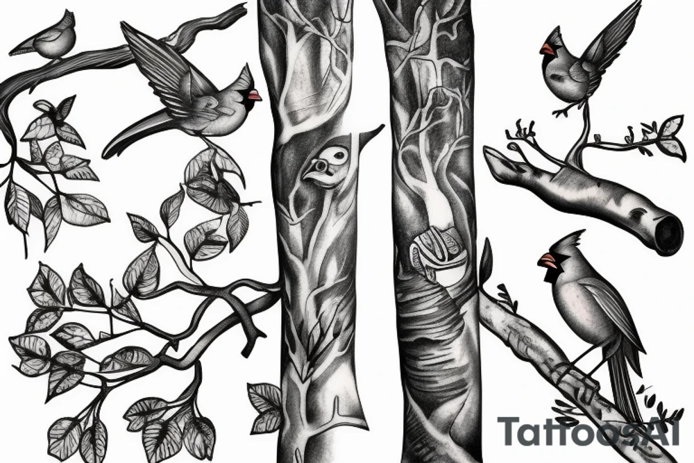 cardinal in tree branch tattoo idea