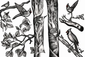 cardinal in tree branch tattoo idea