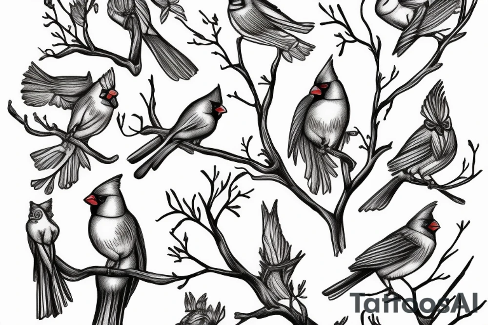 cardinal in tree tattoo idea