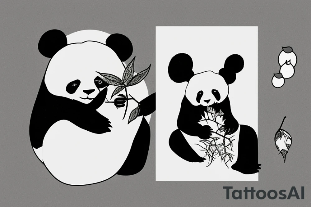 panda eating leaf while hanging on tree tattoo idea panda eating leaf while hanging on tree tattoo idea