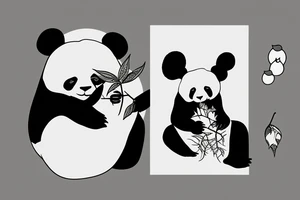 panda eating leaf while hanging on tree tattoo idea