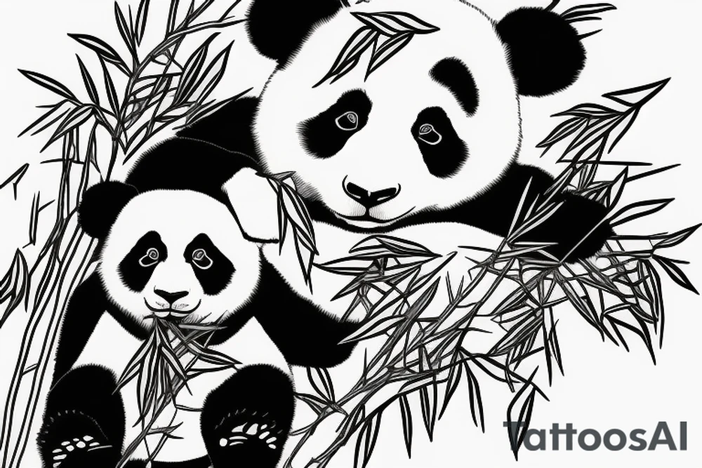 panda eating leaf while hanging on tree tattoo idea panda eating leaf while hanging on tree tattoo idea