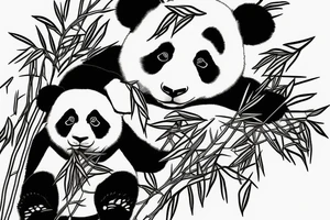 panda eating leaf while hanging on tree tattoo idea