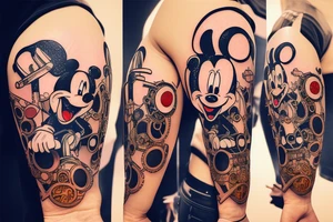 mickey mouse steampunk futuristic holding weapons tattoo idea