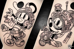 mickey mouse steampunk futuristic holding weapons tattoo idea