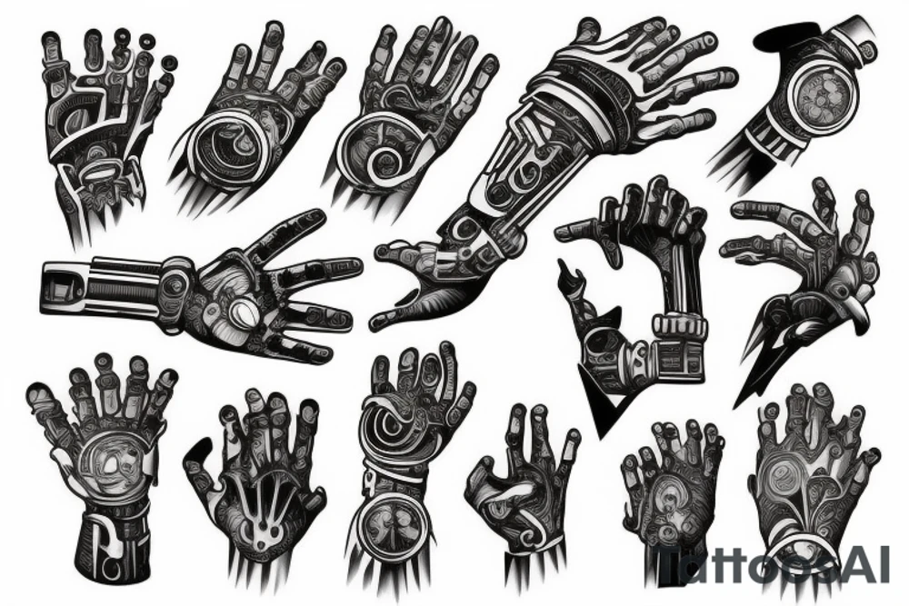 cyborg hand holds the world tattoo idea