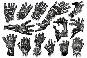 cyborg hand holds the world tattoo idea