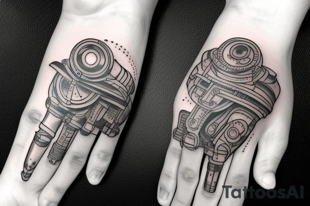 cyborg hand holds the world tattoo idea